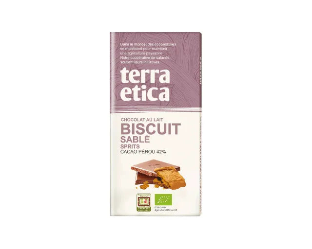 TERRA ETICA - БИО ШОКОЛАД МЛЕЧЕН 42% С БИСКВИТИ - 100 г