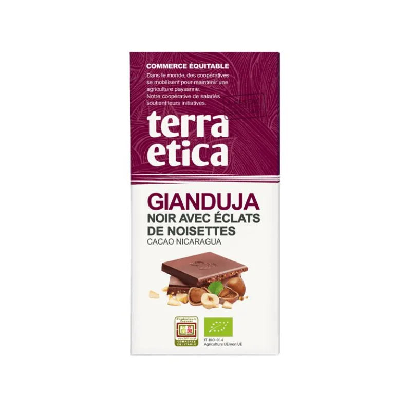 TERRA ETICA - БИО ШОКОЛАД ЧЕРНА ДЖАНДУЯ С ПАРЧЕНЦА ЛЕШНИК - 100 г