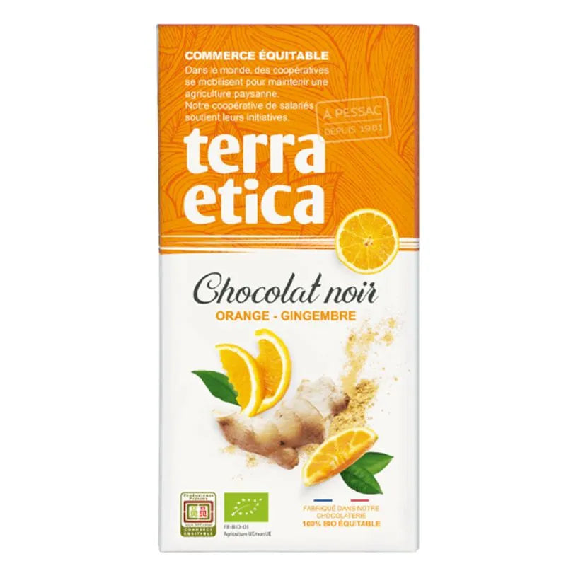 TERRA ETICA - БИО ШОКОЛАД ЧЕРЕН С ПОРТОКАЛ И ДЖИНДЖИФИЛ - 100 г