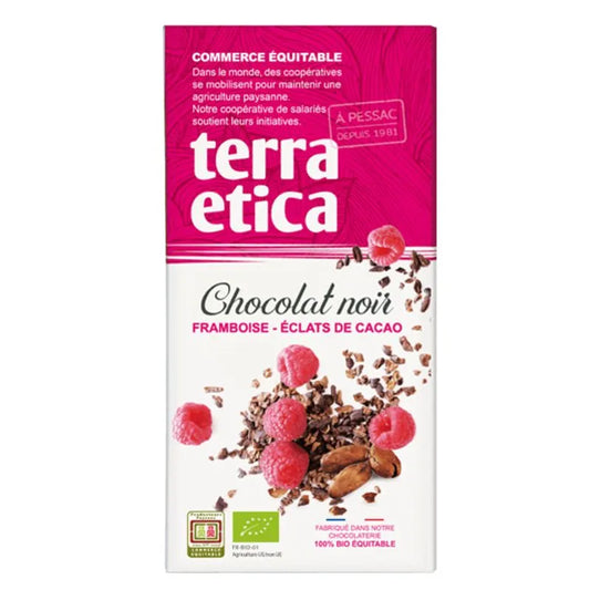 TERRA ETICA - БИО ШОКОЛАД ЧЕРЕН С МАЛИНА И КАКАОВИ ЗЪРНА - 100 г