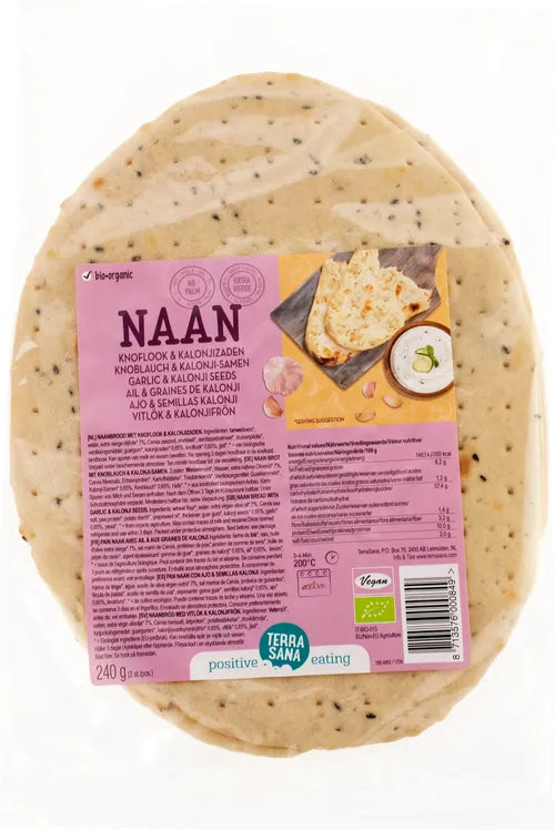 TERRA SANA - БИО ИНДИЙСКИ ХЛЯБ "NAAN" С ЧЕСЪН И ЧЕРЕН СУСАМ - 240 г