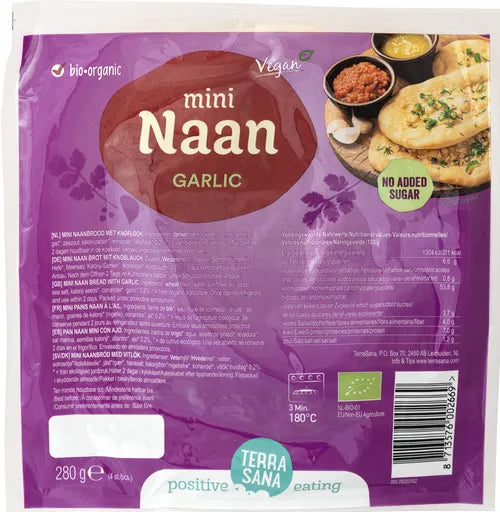 TERRA SANA - БИО ИНДИЙСКИ ХЛЯБ "NAAN" МИНИ С ЧЕСЪН - 280 г