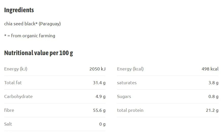 TERRA SANA - БИО СЕМЕНА ОТ ЧИА ЧЕРНИ - 330 г
