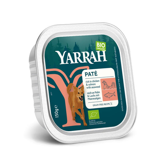 YARRAH - БИО КУЧЕШКА ХРАНА ПАСТЕТ ОТ СЬОМГА И ВОДОРАСЛИ - 150 г