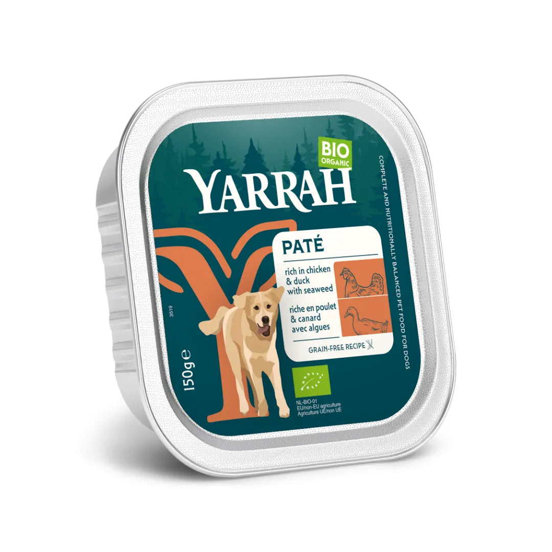 YARRAH - БИО КУЧЕШКА ХРАНА ПАСТЕТ ОТ ПАТЕШКО И ВОДОРАСЛИ - 150 г