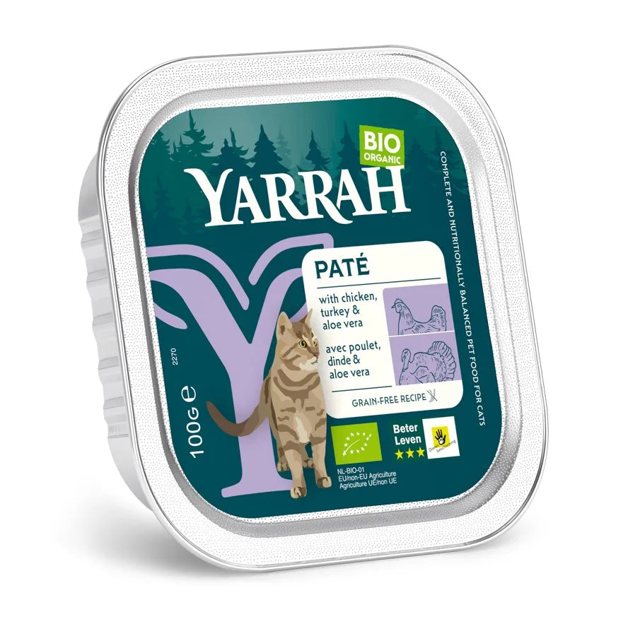 YARRAH - БИО КОТЕШКА ХРАНА ПАСТЕТ ОТ ПИЛЕШКО И ПУЕШКО БЕЗ ЗЪРНО - 100 г