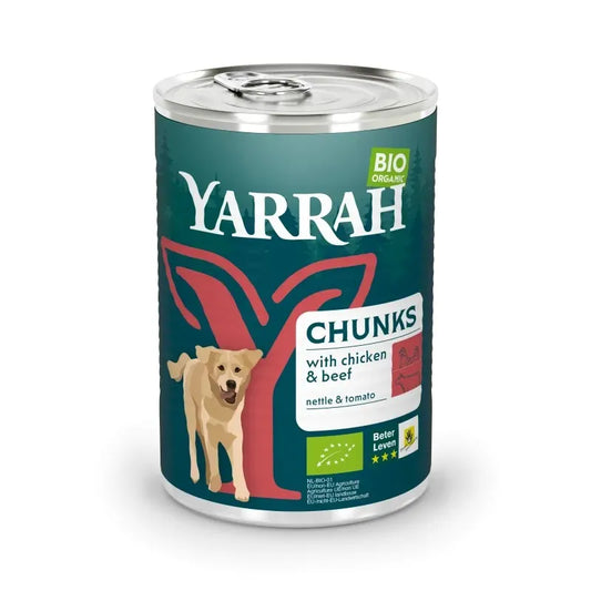 YARRAH - БИО КУЧЕШКА ХРАНА ХАПКИ ПИЛЕ И ТЕЛЕШКО - 405 г